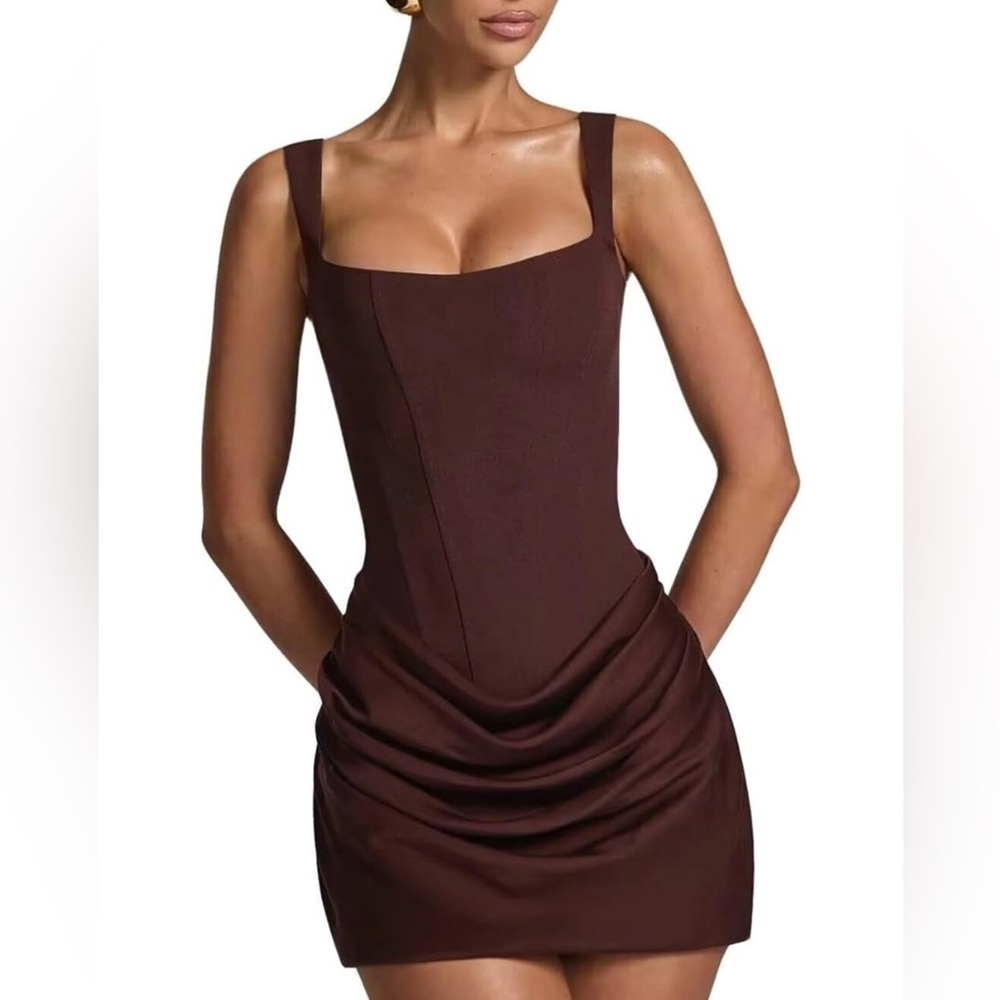 Elegant Brown Sleeveless Dress